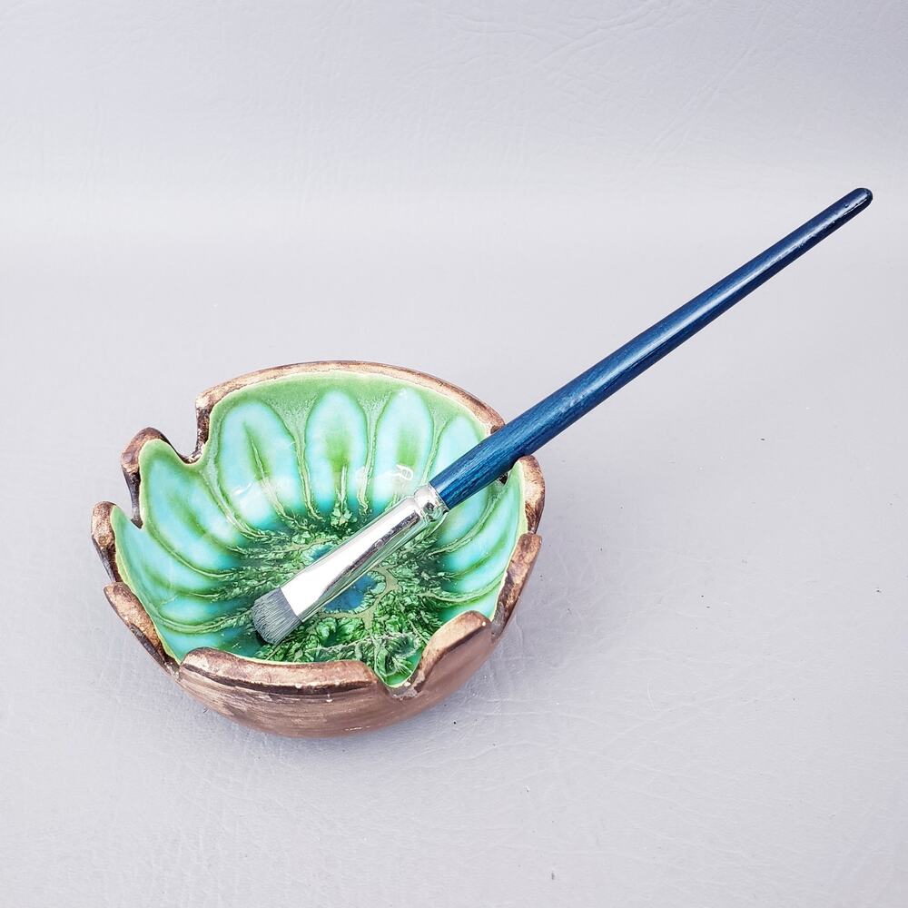 Vintage Heath Ceramics Stoneware Pottery Ashtray 8 Notch 4” Brown Green/Blue